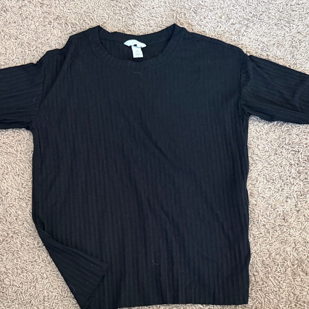 Black Ribbed Oversized Top